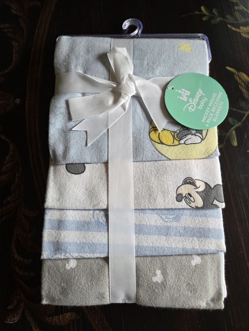 Disney Baby Mickey Mouse Pastel Blue Gray Cream Plush Blanket Set